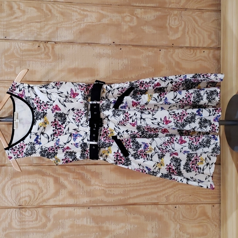Uttam London Black White Butterfly Floral Print Fit and Flare Dress Size 2/4